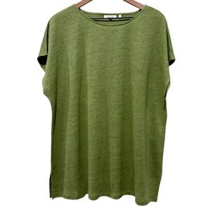 Chicos 100% Linen Women Easy Tunic Knit Top Sz 3 XL Green Short Sleeve Coastal